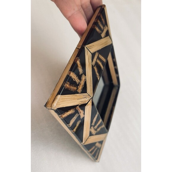 VTG Wooden Inlay Marquetry Picture Frame Set 5.5" Square Geometric Art w/ Glass - Picture 10 of 11
